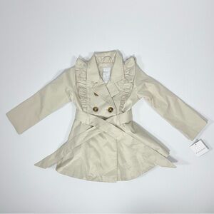 Ruffle Double Breasted Tahari Tan Polyester Trench Coat Jacket 24M